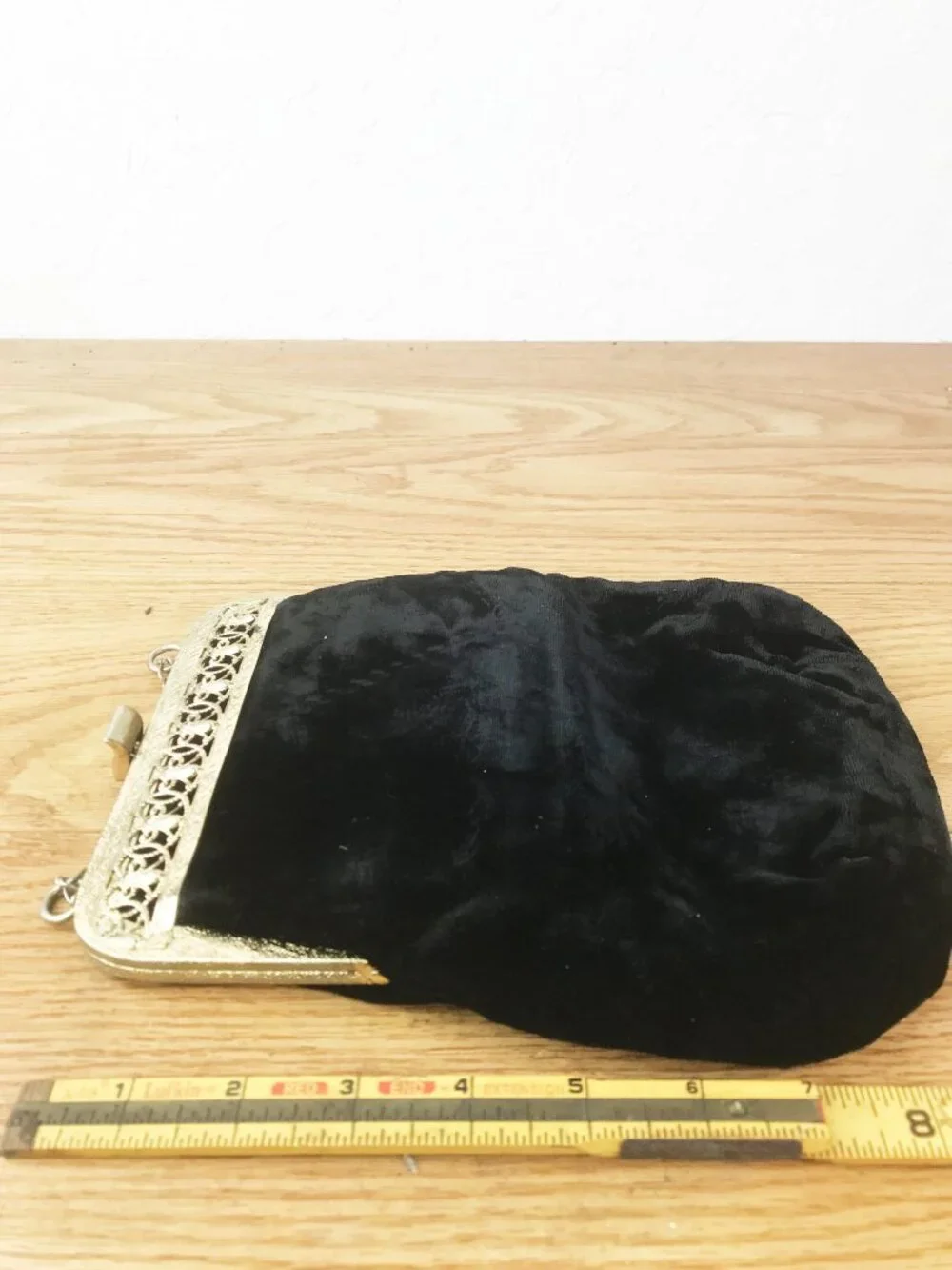 Vintage Black Velvet Evening Bag – Gold Filigree Frame & Silver Chain Strap